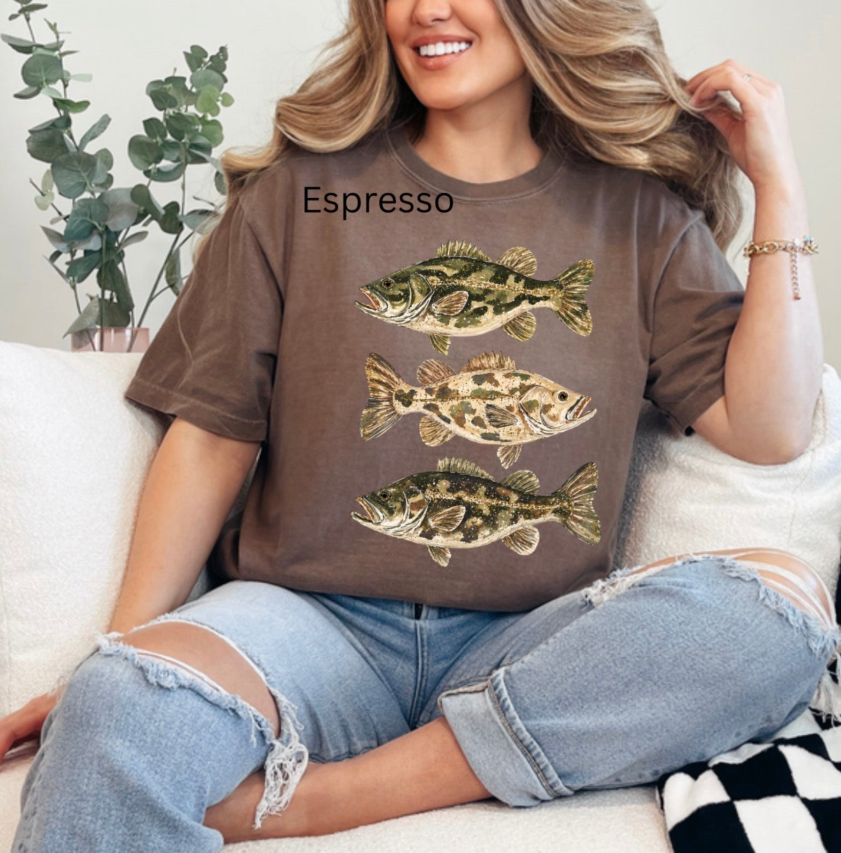 Camo Preppy Fish, Trendy Camo Bass, Fishing, Summer Shirt, Trending Lake Life T-shirt