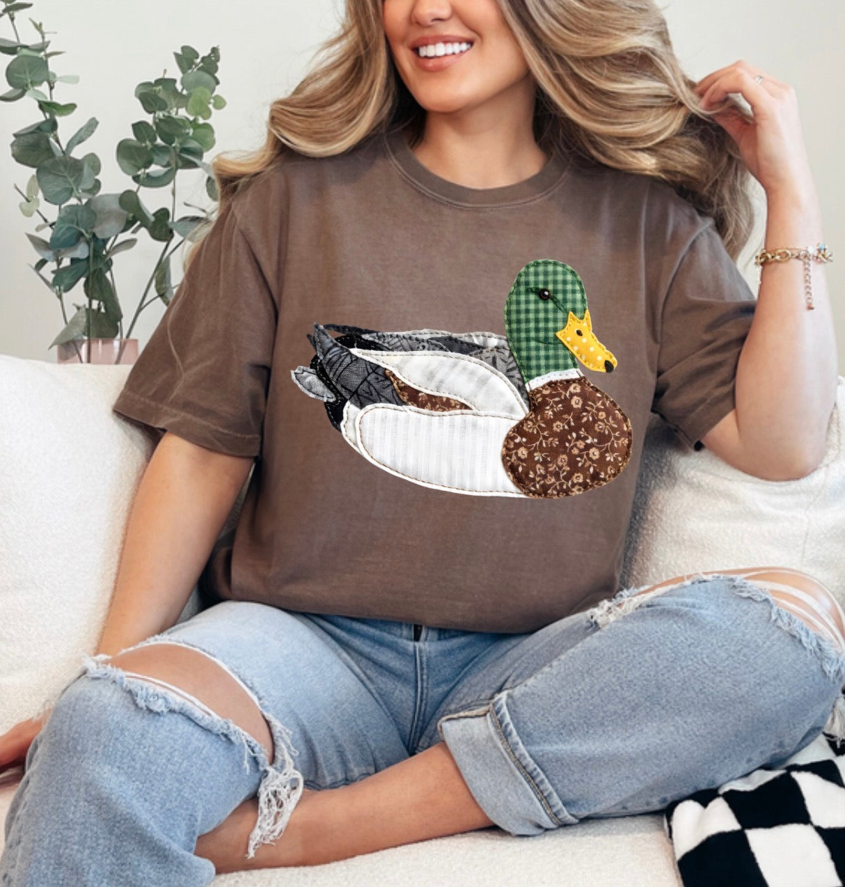 Faux DTF Print Neutral Patchwork Mallard T-shirt