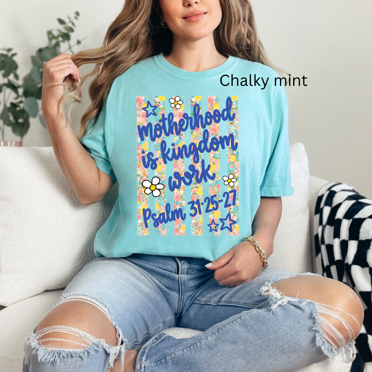 Motherhood Is Kingdom Work, Christian Mom Faith, Retro Floral Mama, Bible Verse Mother’s Day Shirt