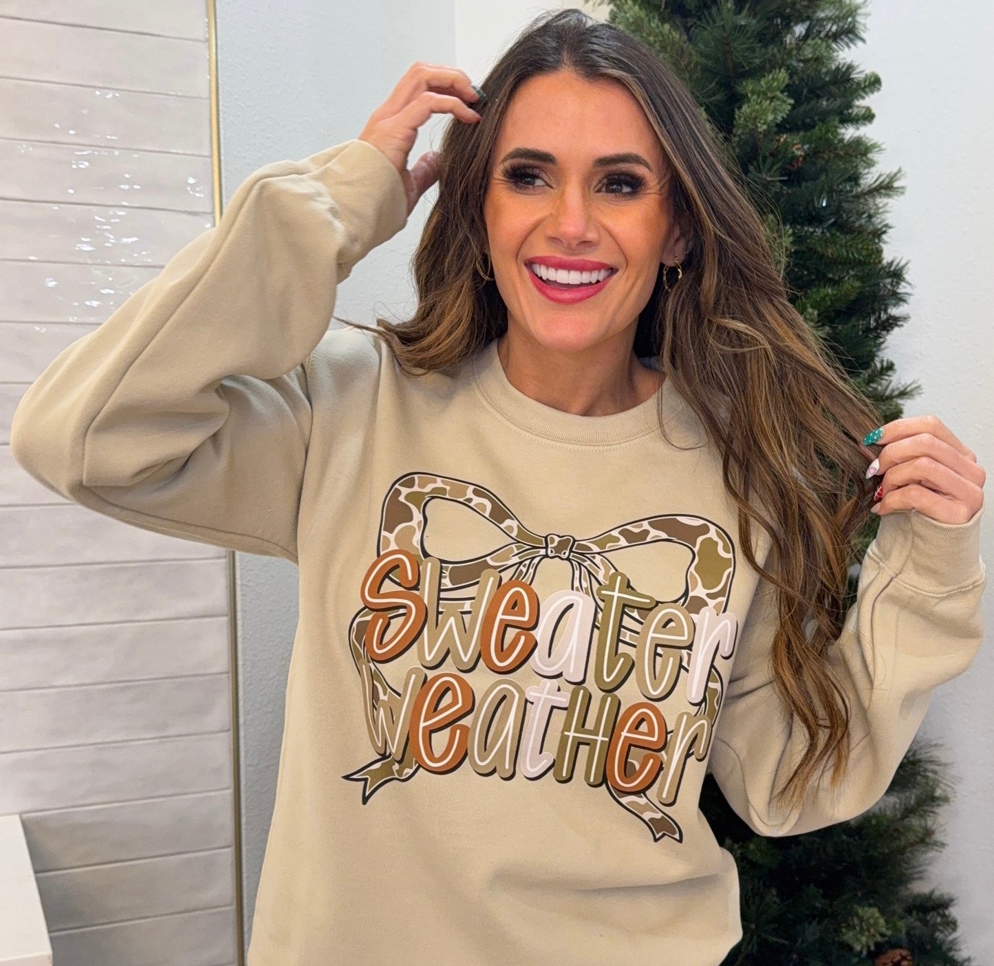 Bow Camo Sweater Weather, Western Coquette Bow, Preppy Camo, Cozy Season, Country Distressed Cowboy, Bow Camouflage, Camo Cozy Season Sweatshirt