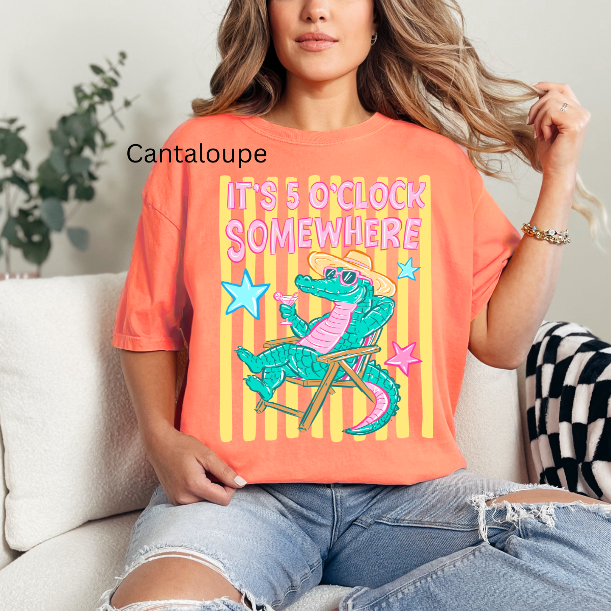 Its 5 O Clock Somewhere, Funny Alligator Cocktail, Beach Vacation Mama Shirt, Summer Drinking T-shirt
