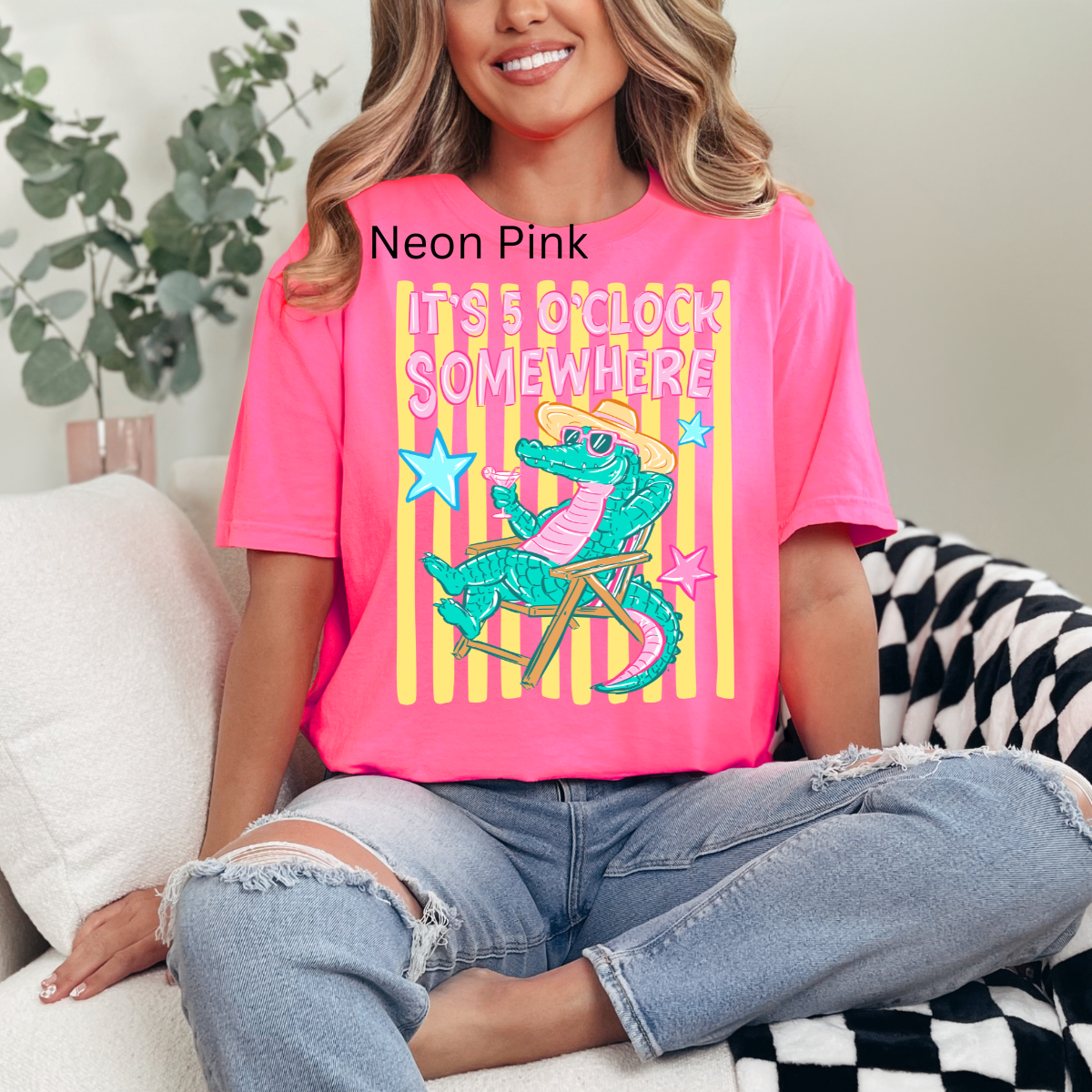 Its 5 O Clock Somewhere, Funny Alligator Cocktail, Beach Vacation Mama Shirt, Summer Drinking T-shirt