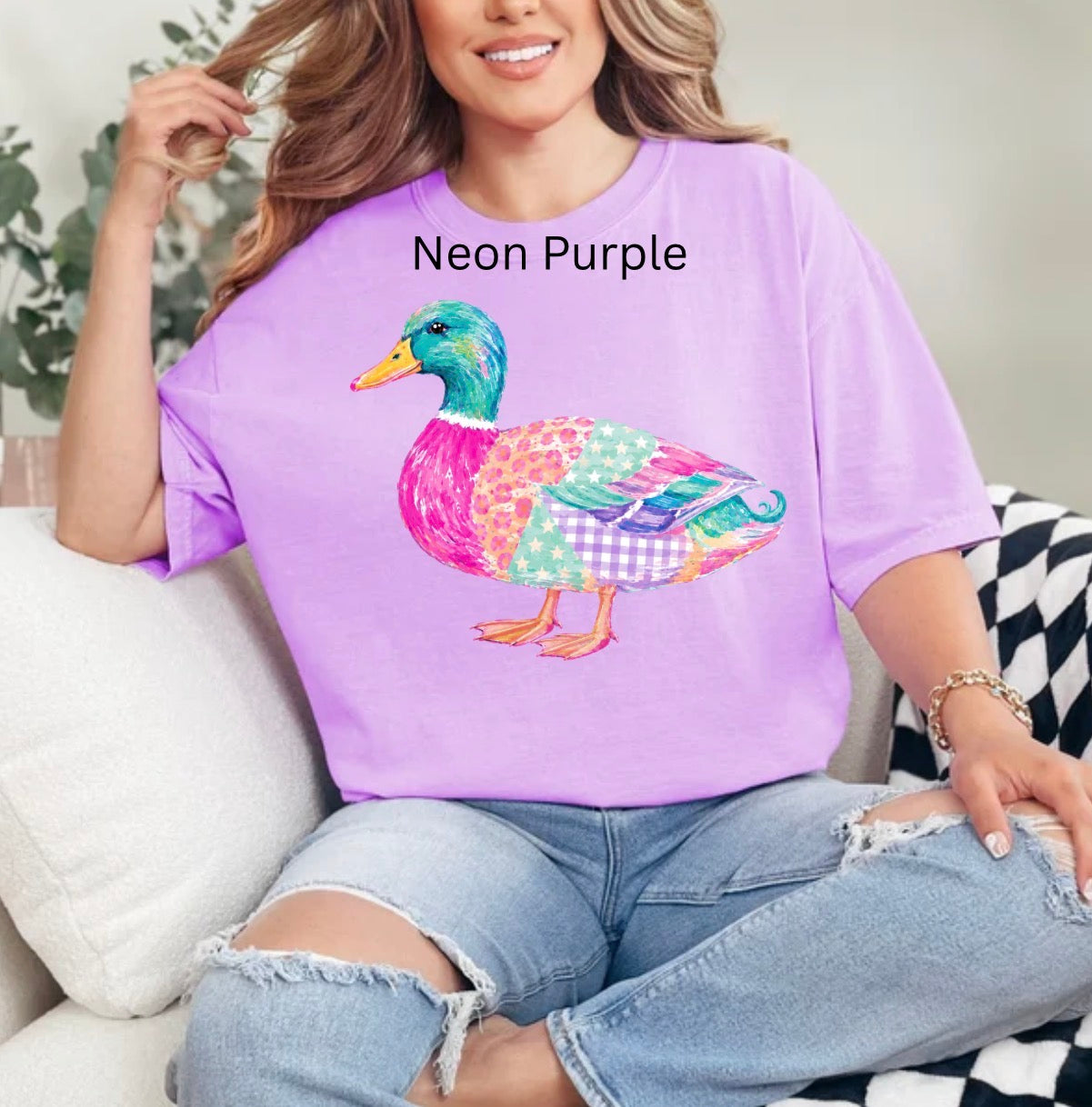 Colorful Patchwork Mallard Duck, Summer, Girly, Mallard Duck, Patchwork T-shirt