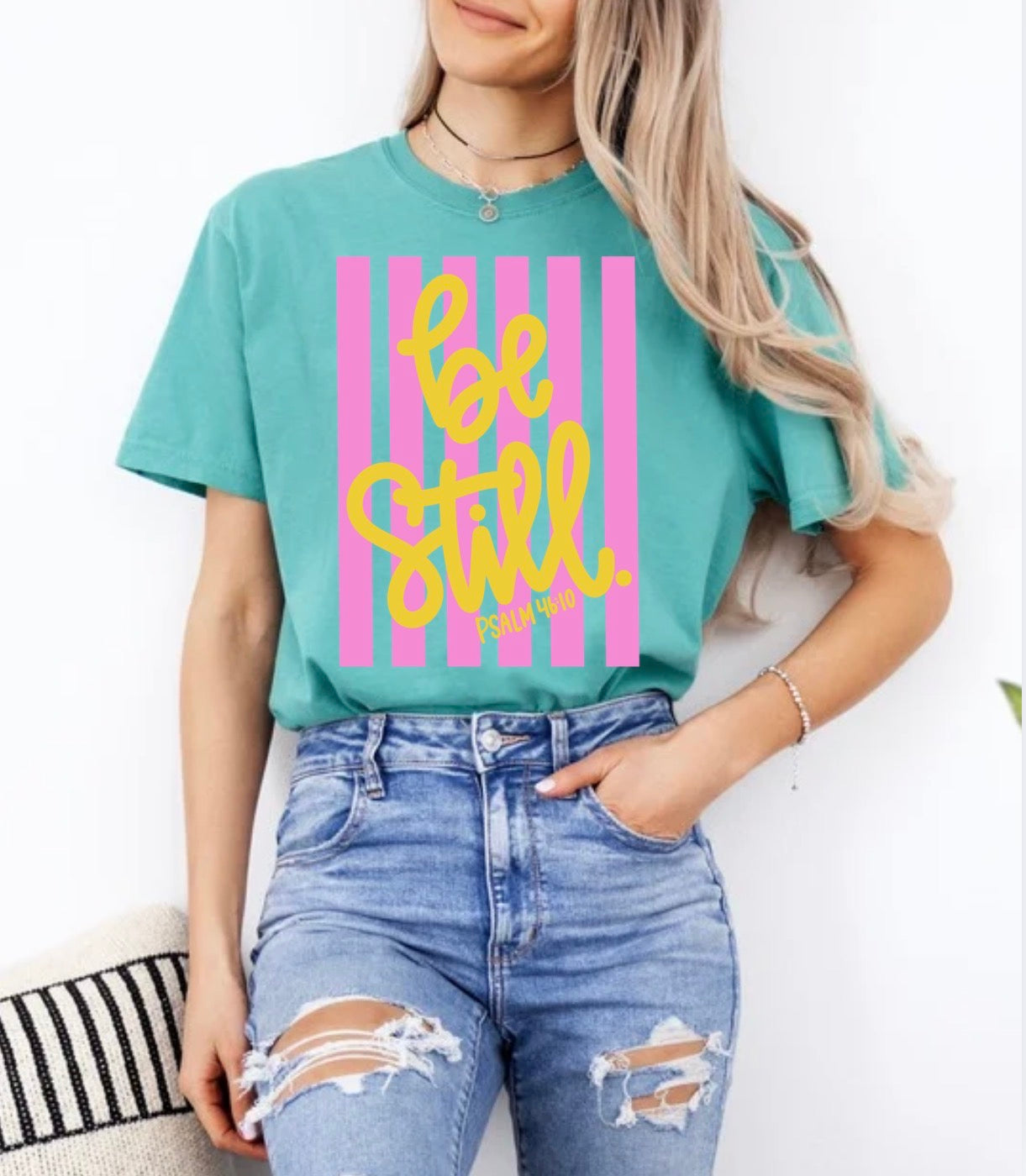 Be Still, Faith, Religious, Spring, Whimsy, Girly, Stripes, Dainty, Coquette, Love Like Jesus T-shirt (Website)