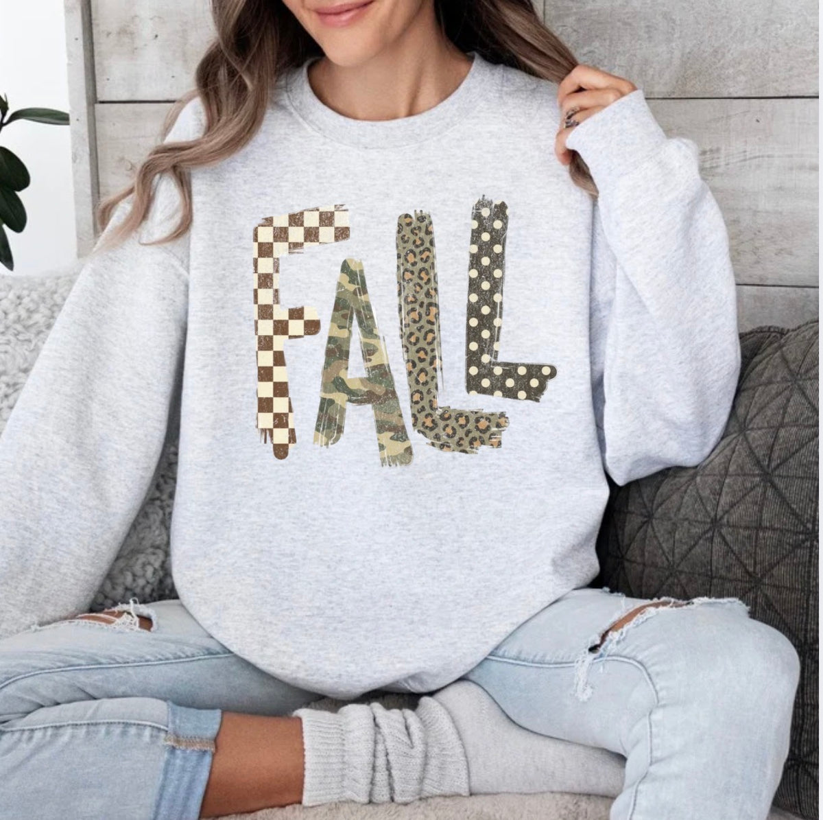 Patterned Fall, Checkered, leopard, camo, Distressed Autumn, Girly, Trendy Sweatshirt