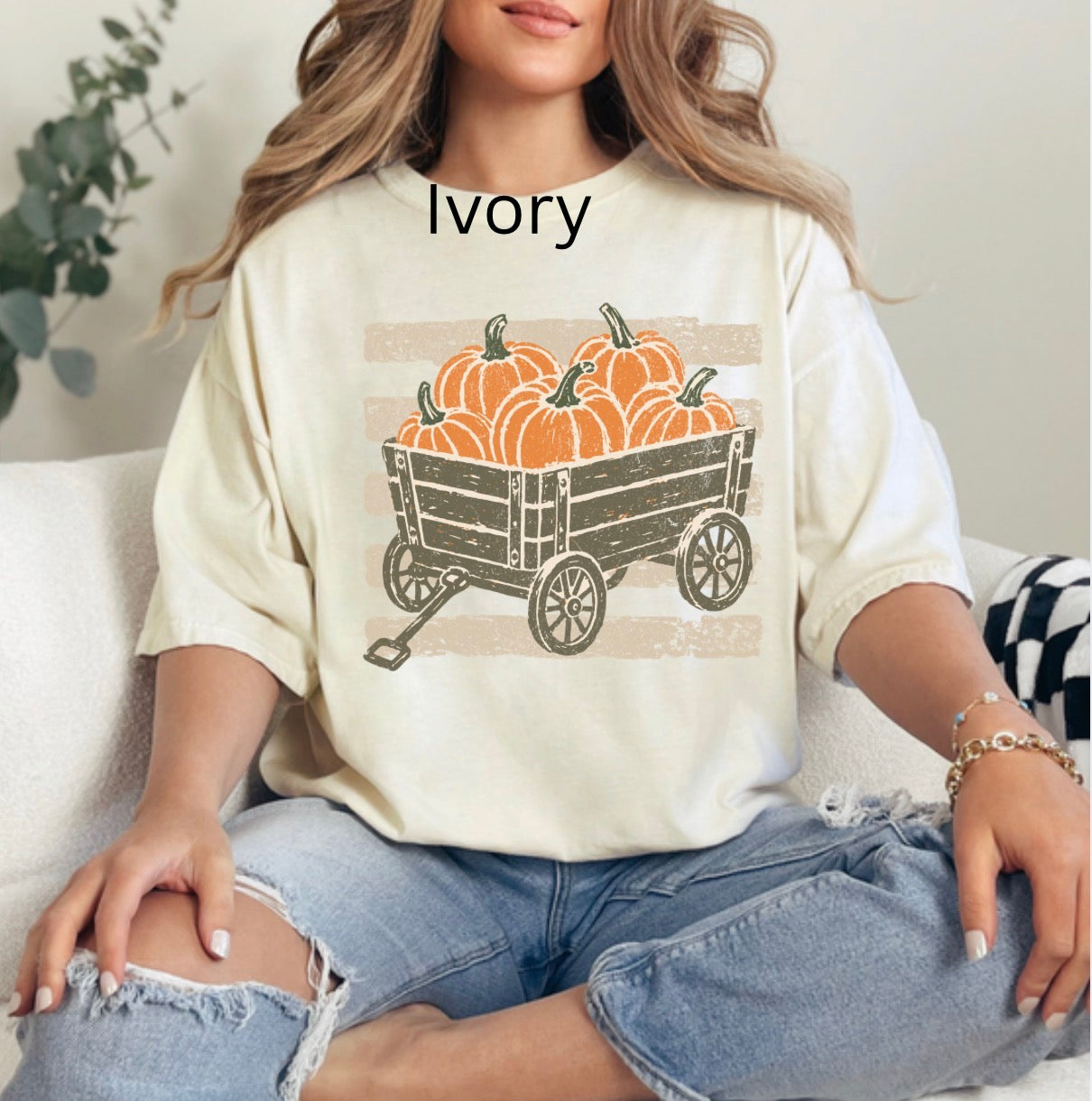 Pumpkin wagon stripes, fall vibes, preppy fall, distressed, autumn, cozy season t-shirt