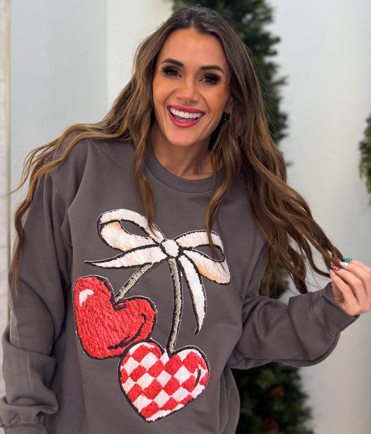 Vday Fuzzy Cherry, Latch Hook Cherry, Retro Valentine's, Trendy Valentine, Fun Valentines Sweatshirt