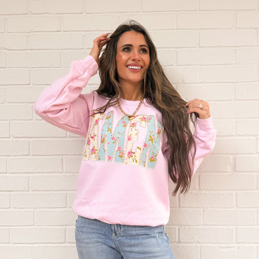 Amen FAUX Pearls, Easter Floral Christian Pearls, Retro Rose Floral Religious, Boho Cottage core Sweatshirt (Website)