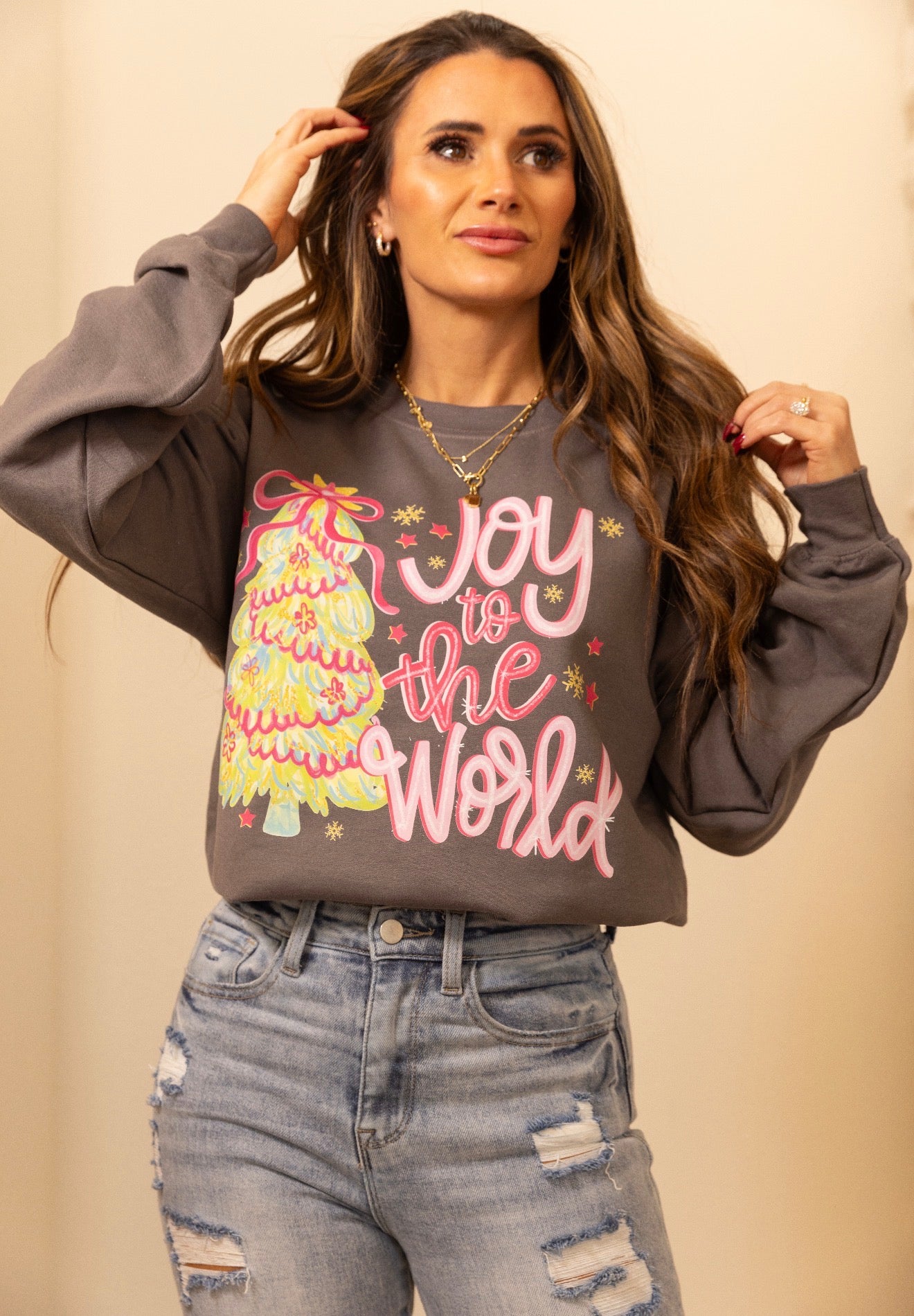 Pink Preppy, Joy To the world, holiday Sweatshirt