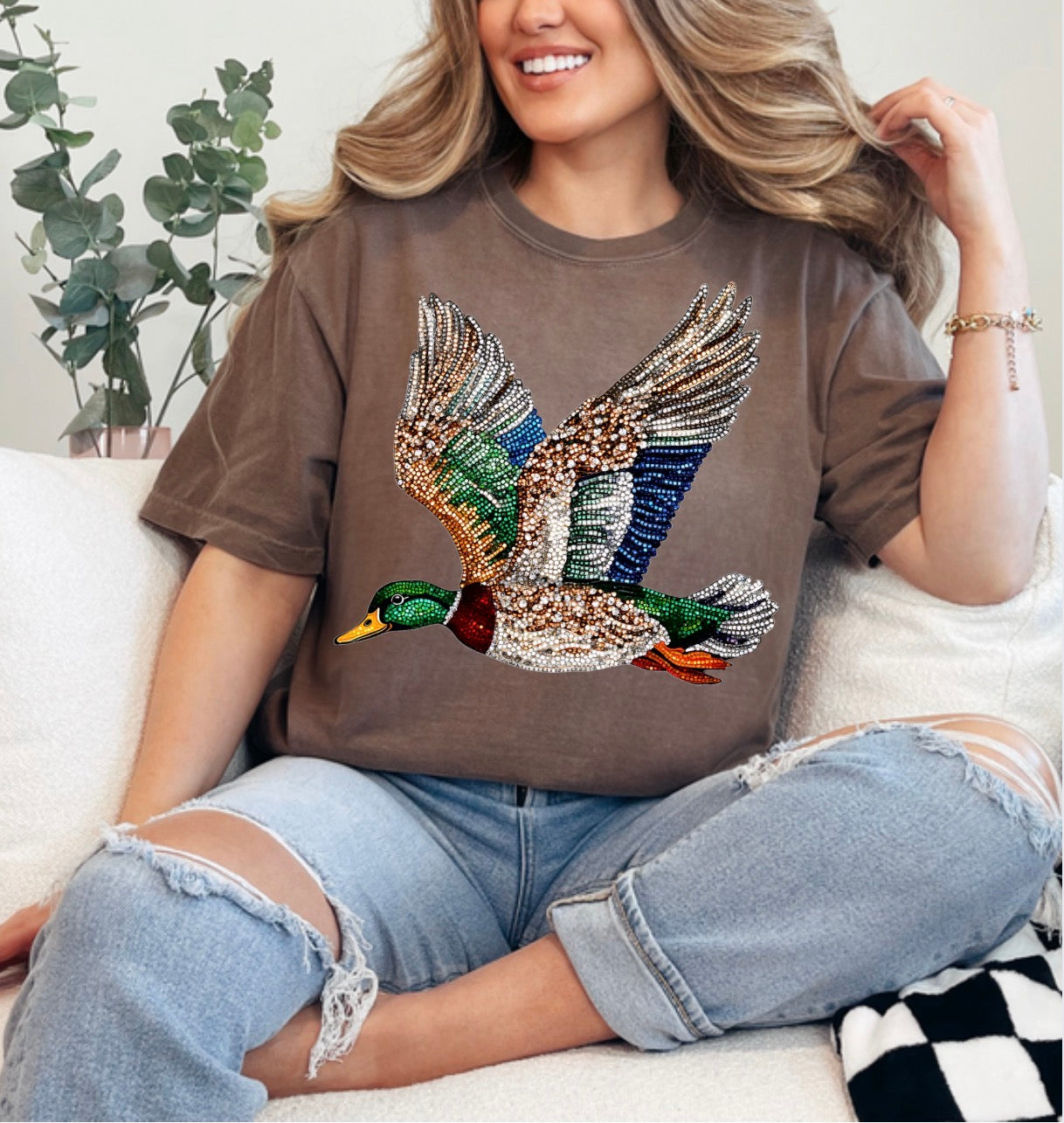 Faux Rhinestone Mallard Duck, Hunting, Cozy Autumn Sweatshirt