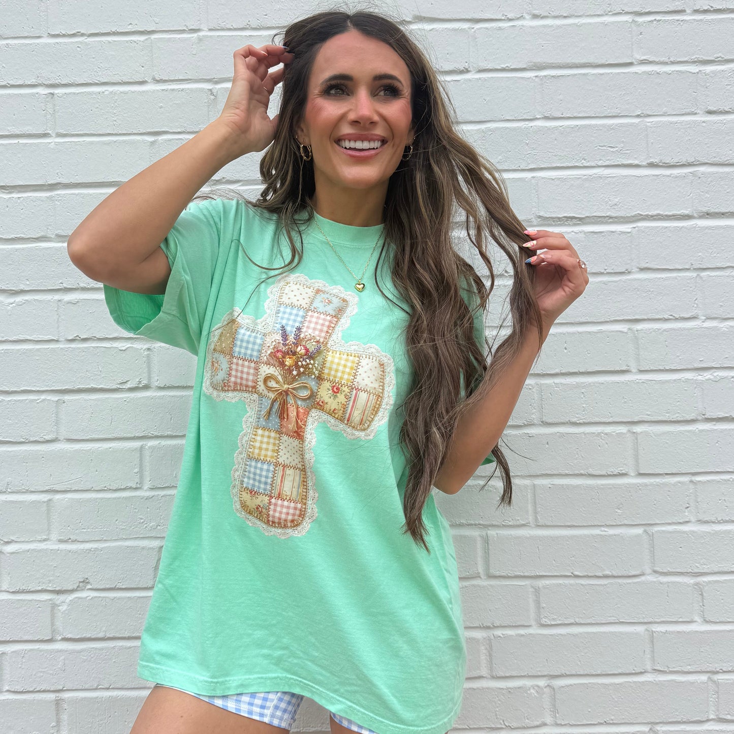 FAUX Patchwork Cross, Vintage Quilt Cross , Floral Lace Cross, Christian Sweatshirt (NOT Real Fabric Patches) (Website)