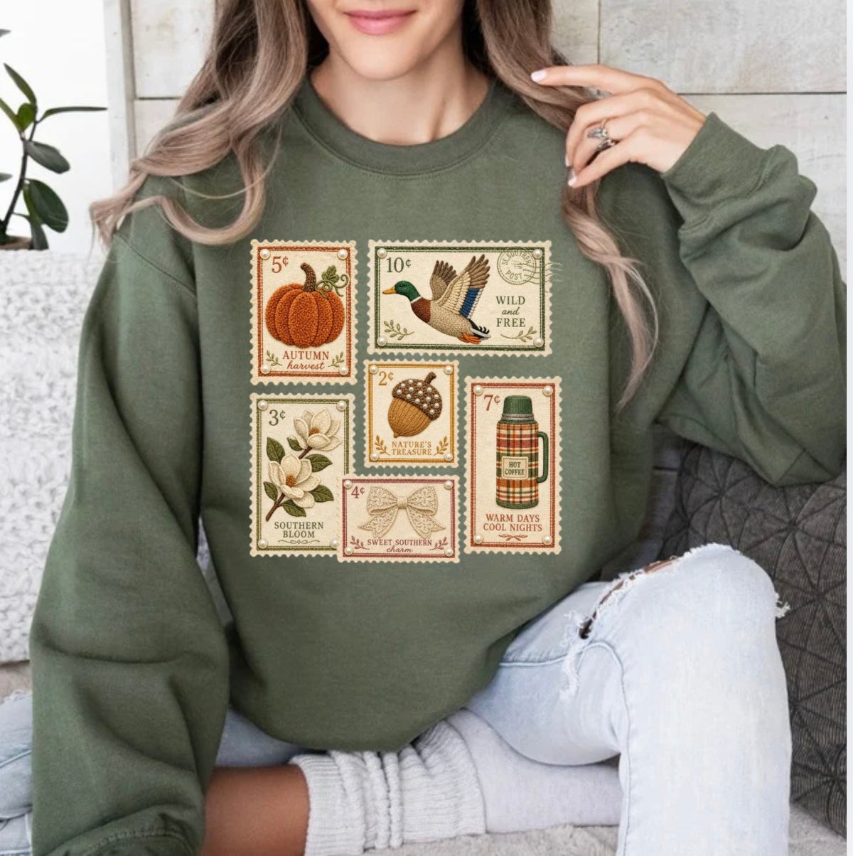 Fall Postage Stamp, Vintage Autumn Stamp, Cozy, Fall, Retro, Coquette, Trendy Sweatshirt