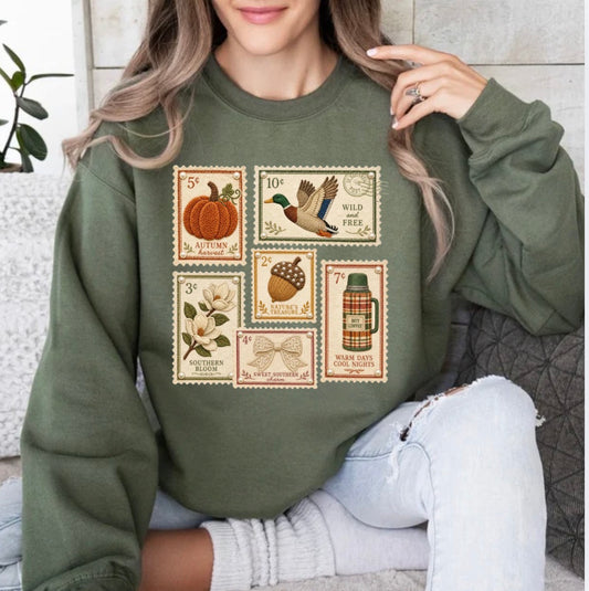 Fall Postage Stamp, Vintage Autumn Stamp, Cozy, Fall, Retro, Coquette, Trendy Sweatshirt