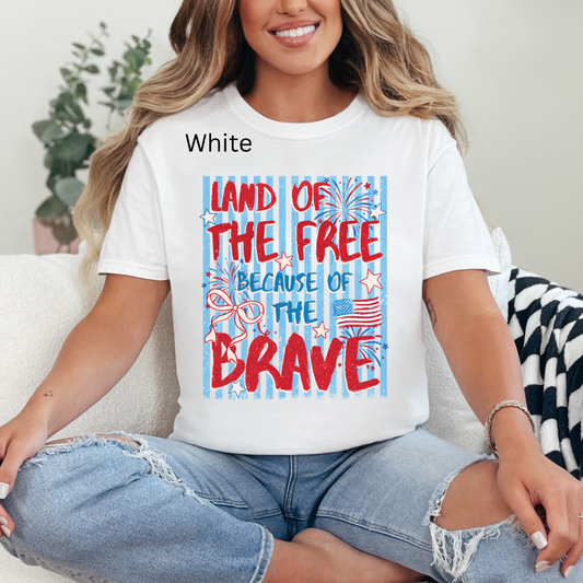 Land Of The Free Because Of The Brave, Retro 4th of July, America Coquette, Retro USA, Independence Day, Patriotic Tshirt