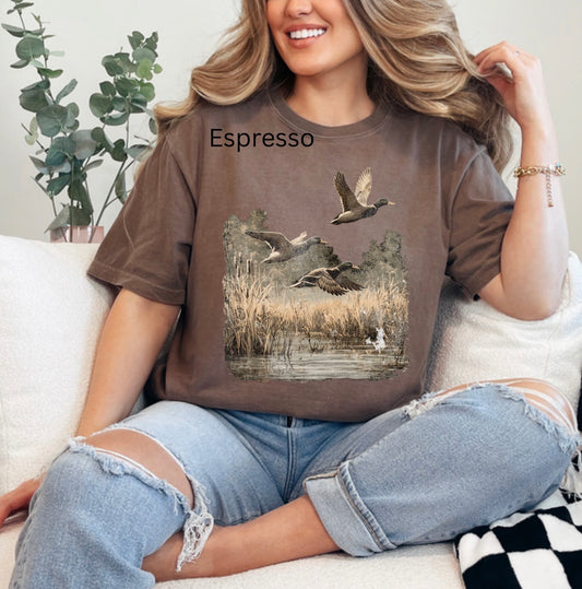 Vintage Wildlife Sunset Scene, Waterfowl, Vintage Duck Hunter, Mallard, Hunting T-shirt