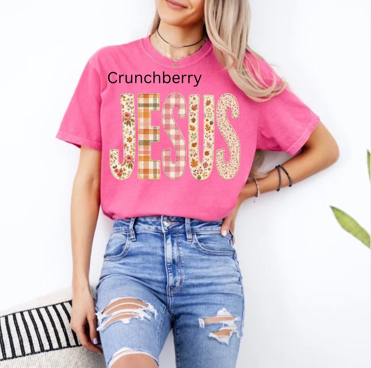 Autumn Jesus, Fall, Preppy Jesus, FAUX Patchwork, Plaid Jesus, Trendy Jesus T-shirt