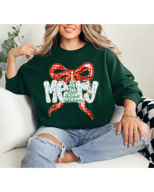 Red Bow Merry Gold Star Holiday Sweatshirt