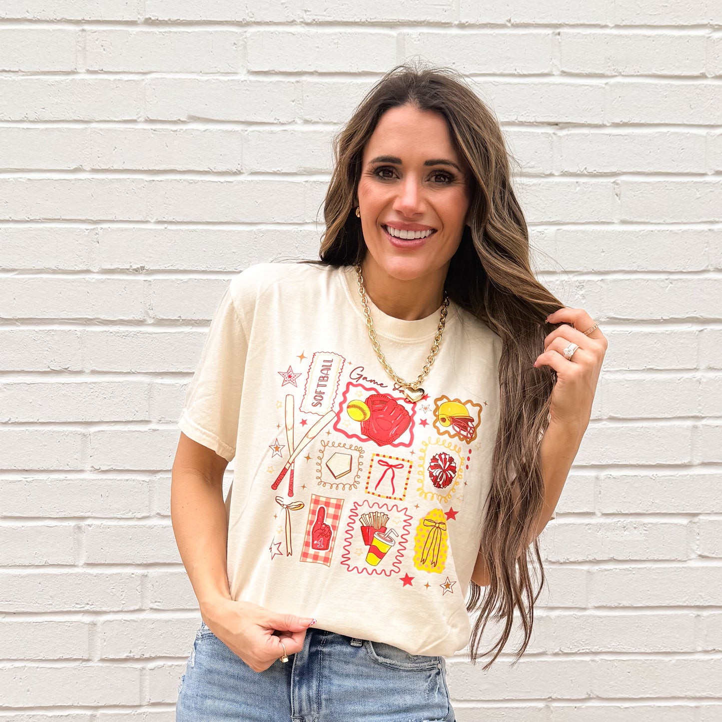 Game Day Baseball And Softball, Cute Sports with Helmet, Bat, Glove & Cheer Icons for Moms Fans, Baseball Doodle, Softball Doodle, Sweatshirt (Website)