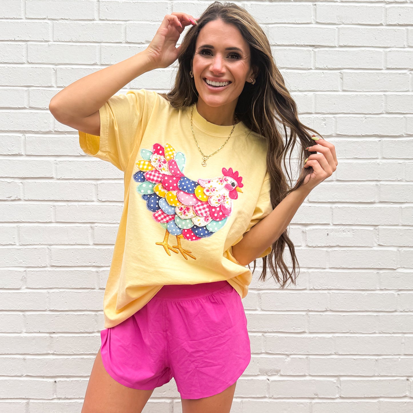 Patchwork Floral Hen, Boutique Farmhouse, Coquette Country Girl, Trendy Farm T-shirt
