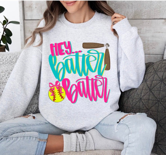 Hey Batter Batter Softball And Baseball- Cute Softball Baseball - Gold Foil Baseball - Sweatshirt