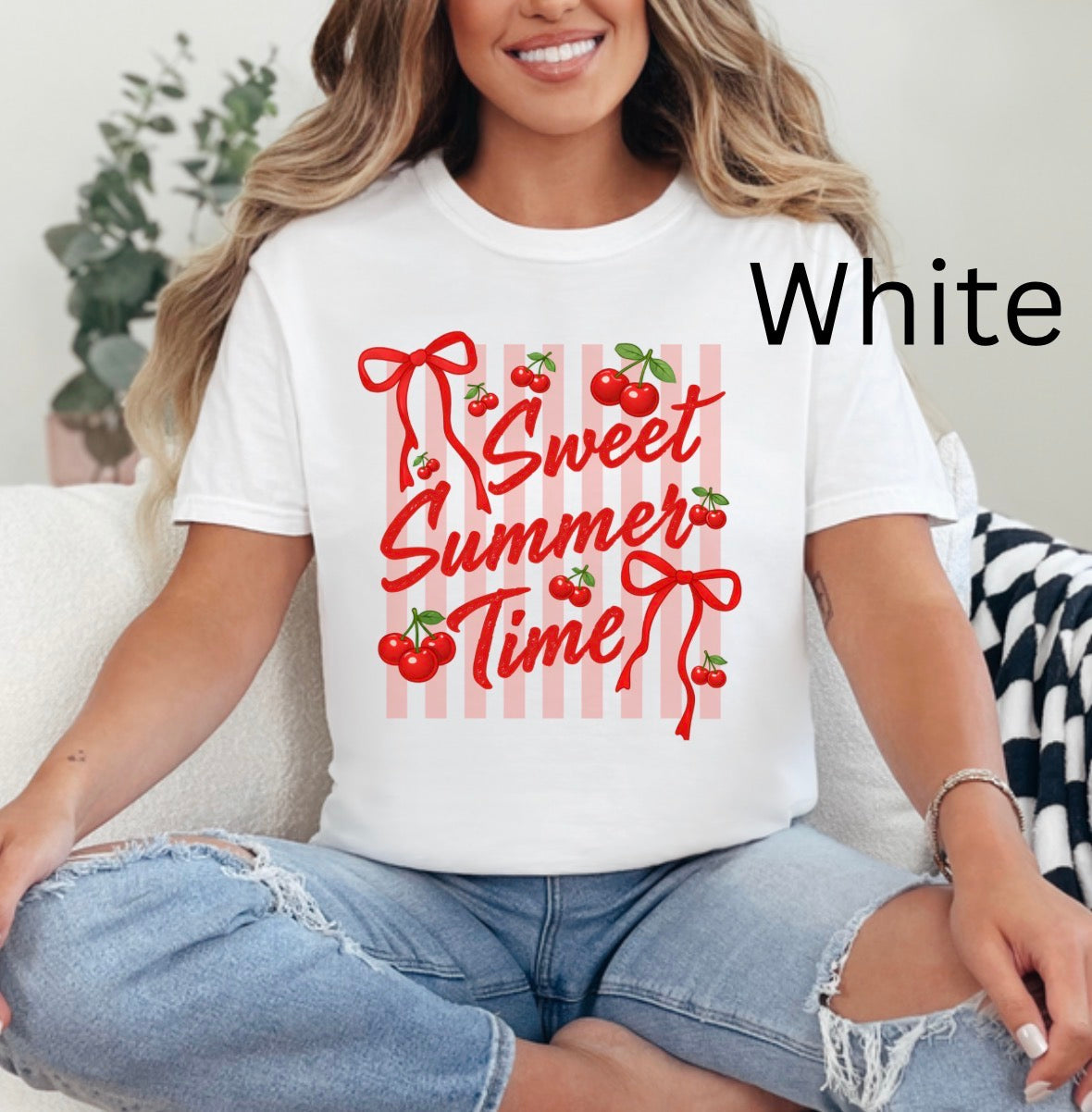 Striped sweet summer time, Cherry Coquette, Floral cherry Summer T-shirt)