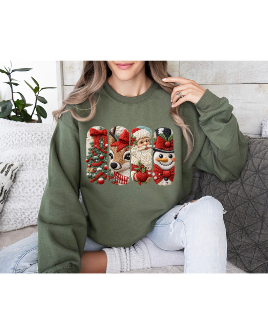 Christmas Tree, Chunky Knit Coquette Christmas Doodles, Santa Claus, Snowman Holiday Sweatshirt