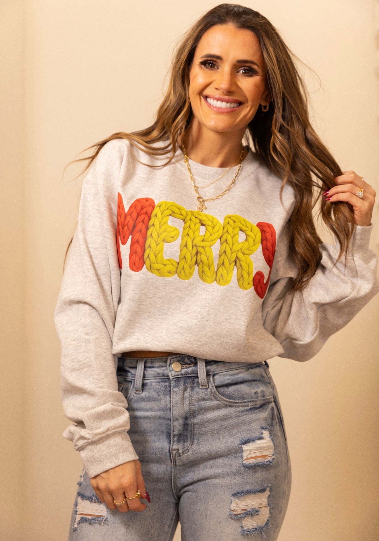 Christmas Faux Yarn Merry Holiday Sweatshirt