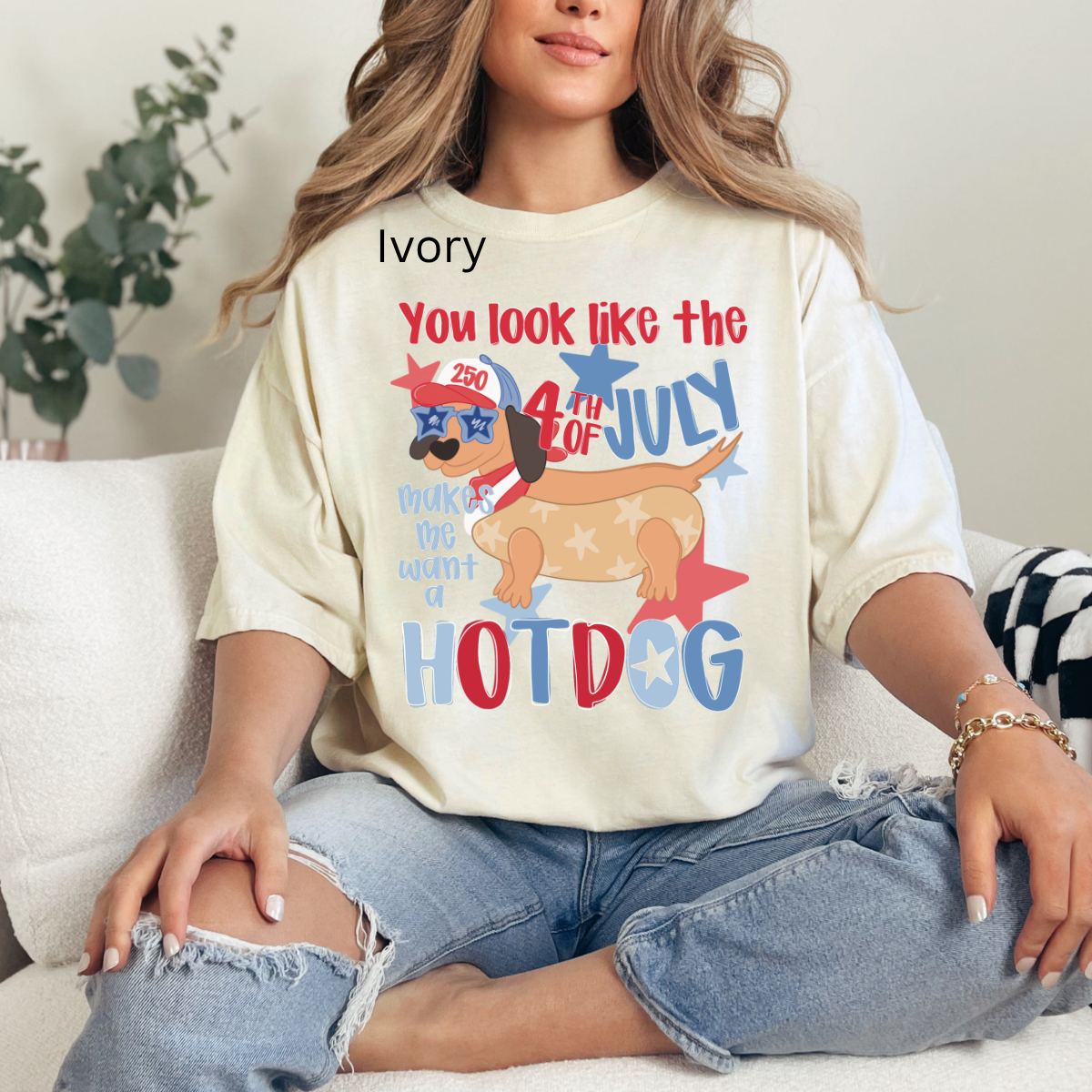 4th of July Hotdog Dog, Dachshund Patriotic, 4th Of July, Funny, Hotdog, Red White Blue t-shirt