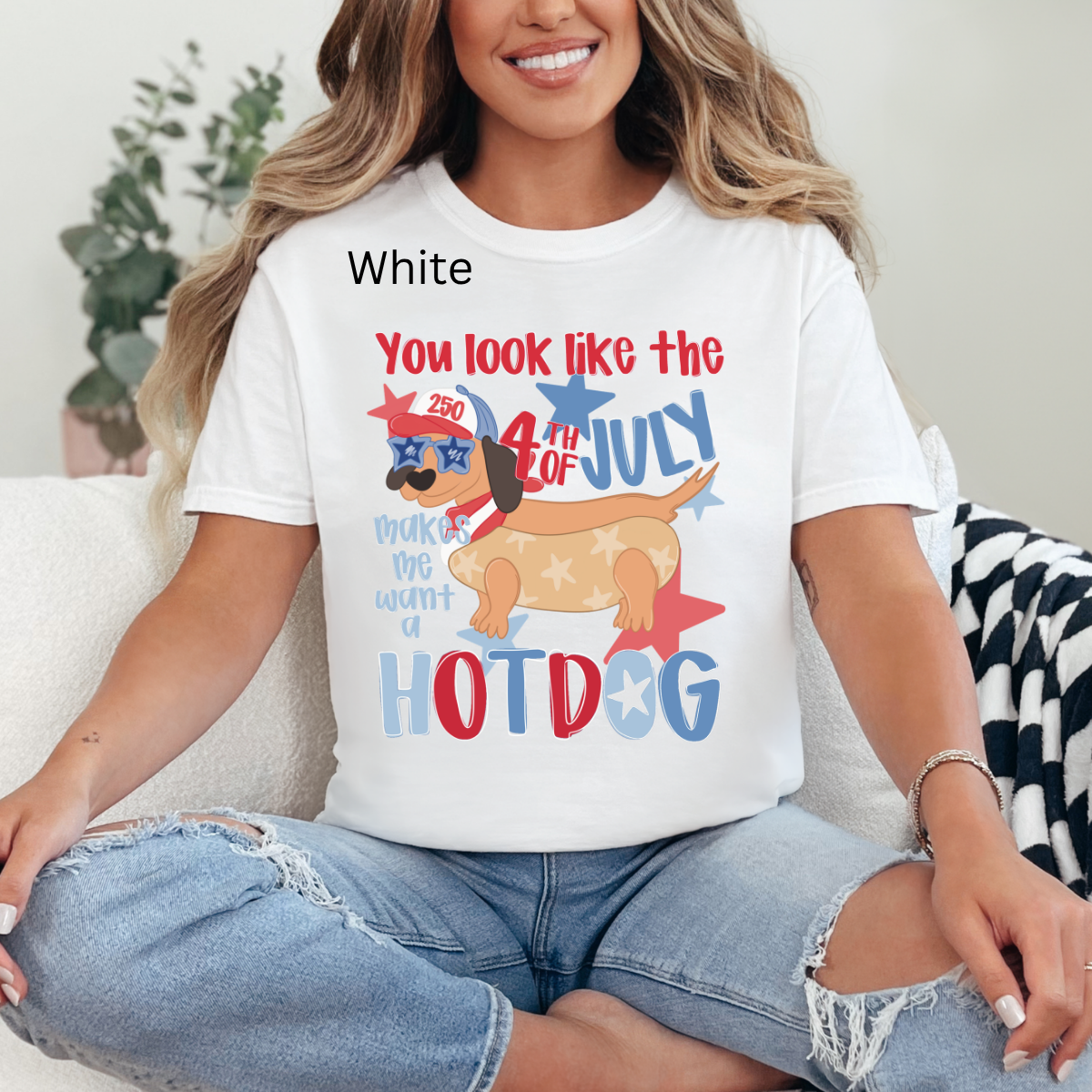 4th of July Hotdog Dog, Dachshund Patriotic, 4th Of July, Funny, Hotdog, Red White Blue t-shirt