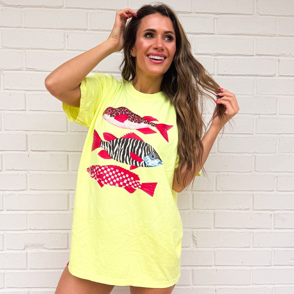 Preppy Coastal Animal Print Fish, Pink Patterned Tropical Fish, Girly Beach T-shirt