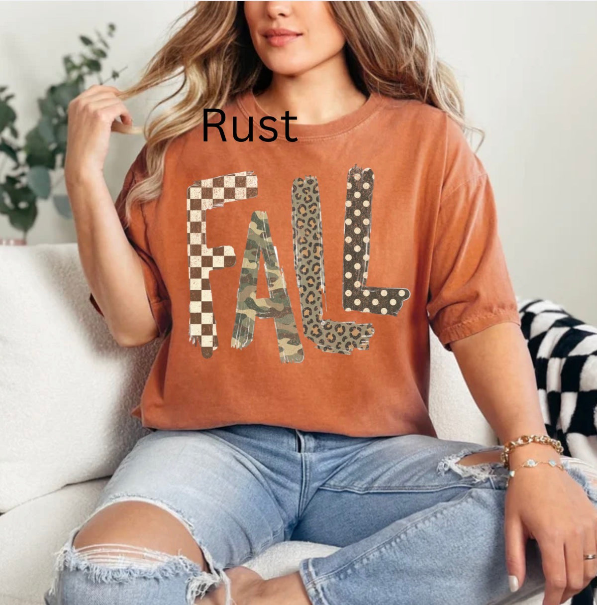 Patterned Fall, Checkered, leopard, camo, Distressed Autumn, Girly, Trendy T-shirt