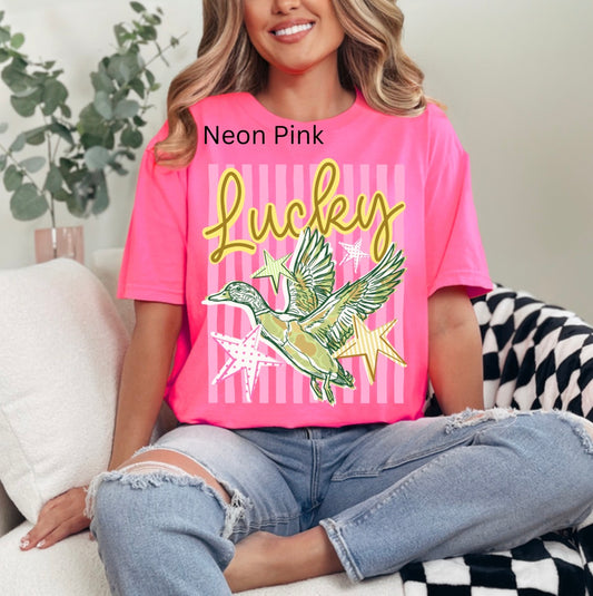 Striped Lucky Duck, Funny Animal, Retro Summer, Preppy Stripes, Flying Mallard Duck T-shirt