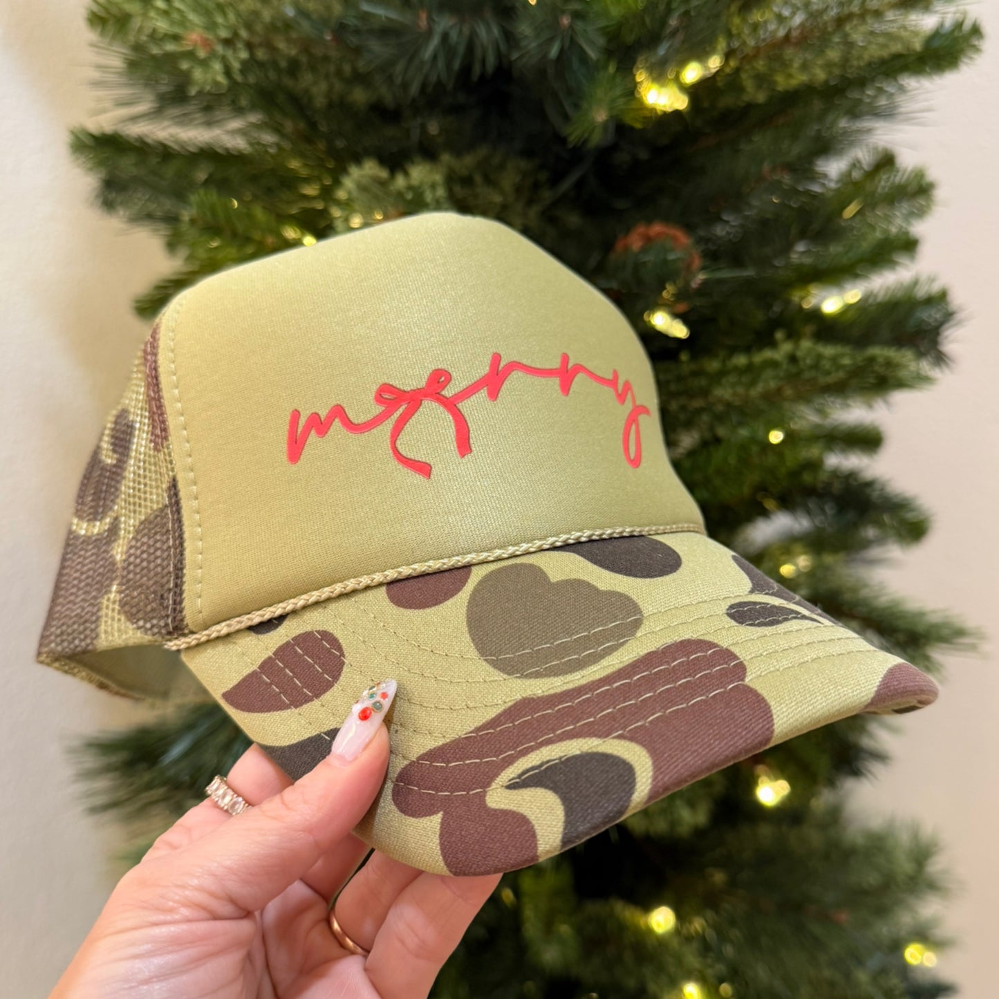 Camo Put it on Santa’s Tab or Merry Trucker Hat