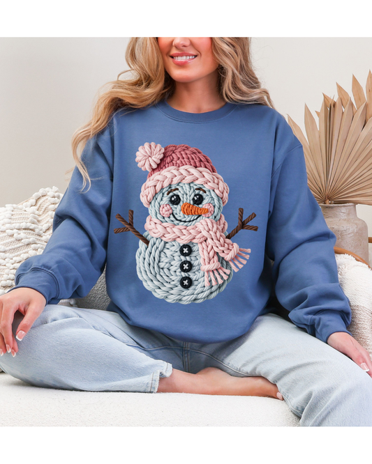 Pink snowman Christmas, Crochet Snowflake, holiday Sweatshirt