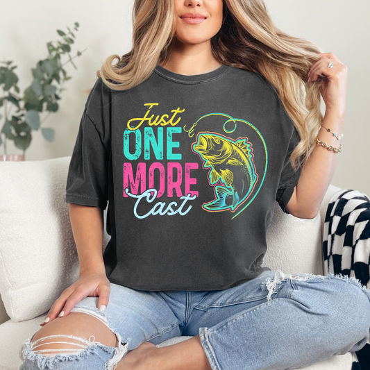 One More Cast, Fishing, Summer Lake Shirt, Trendy, Outdoor, Boating, Colorful Neon Fish T-shirt