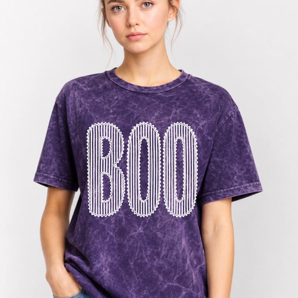 Retro Striped BOO, Distressed Halloween, Spooky Season, Cute Halloween T-shirt