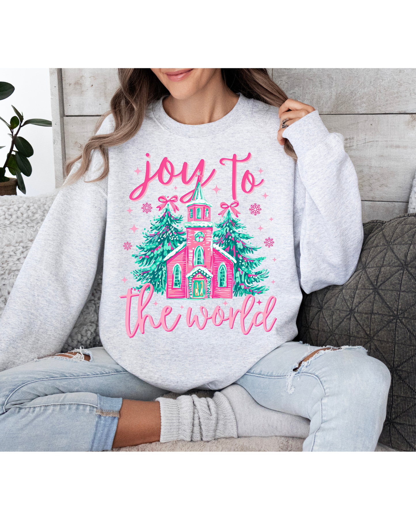 Joy to the World, Chapel Christmas,Watercolor Holiday Sweatshirt