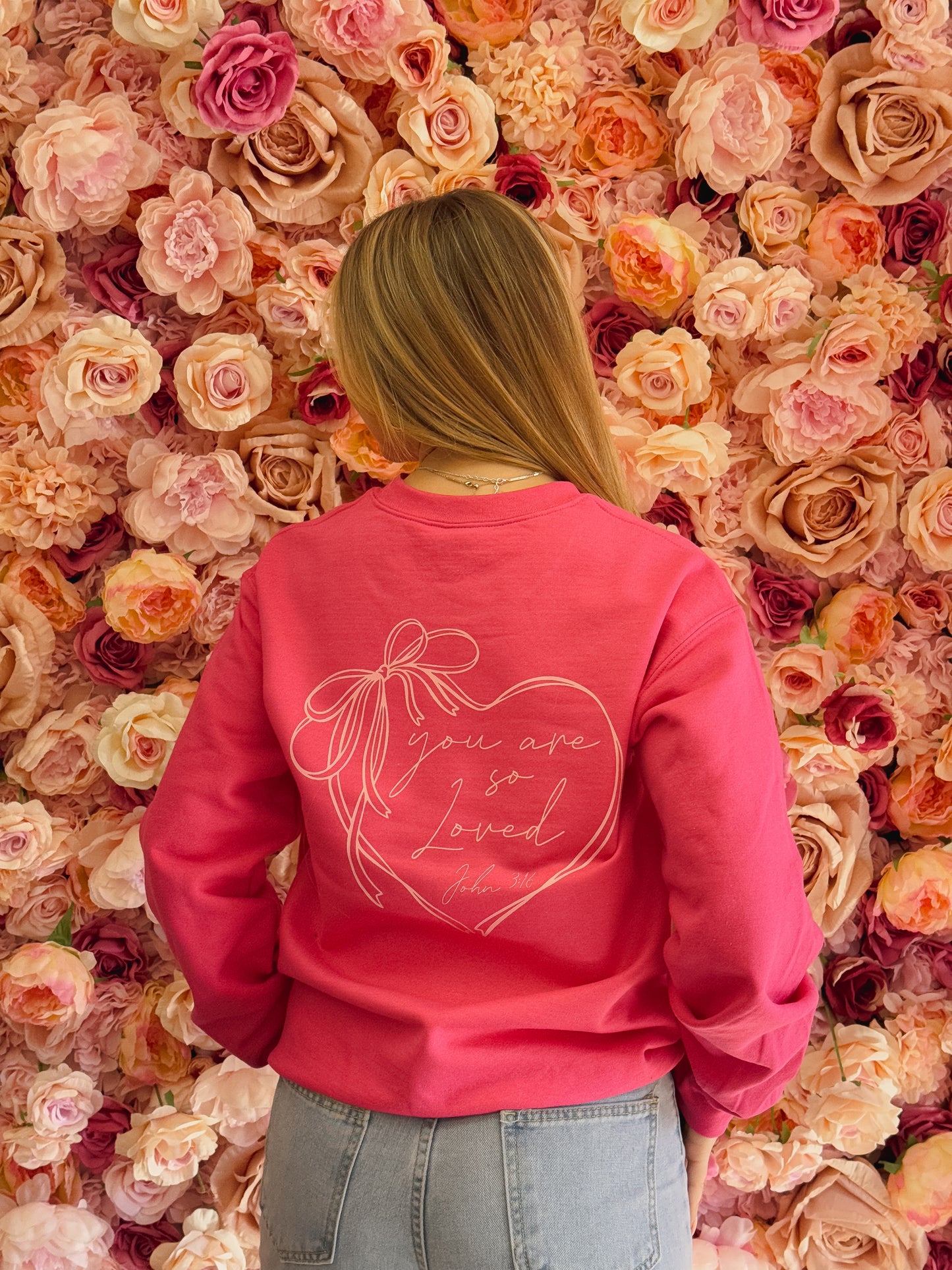 You Are So Loved Coquette Bow Front & Heart Back, Jesus Valentine, Christian Valentine, Bible Verse, Christian Coquette, John 3:16 Sweatshirt