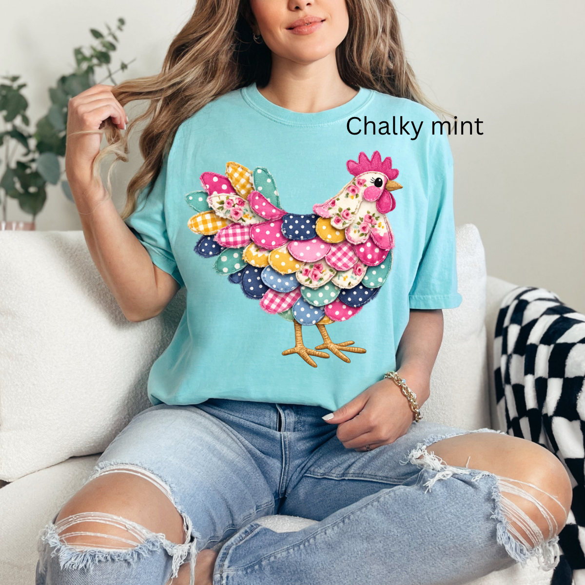Patchwork Floral Hen, Boutique Farmhouse, Coquette Country Girl, Trendy Farm T-shirt