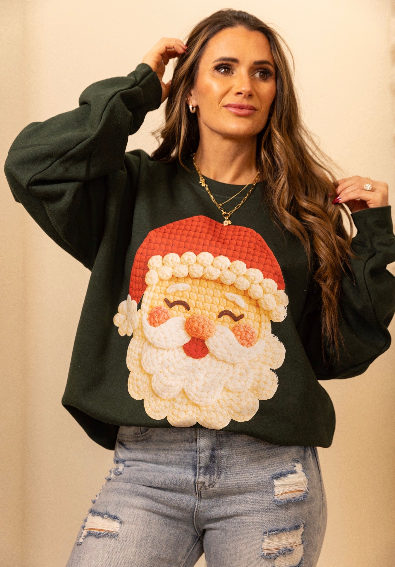 Faux Yarn, Retro Santa , Santa Hat, Holiday Sweatshirt