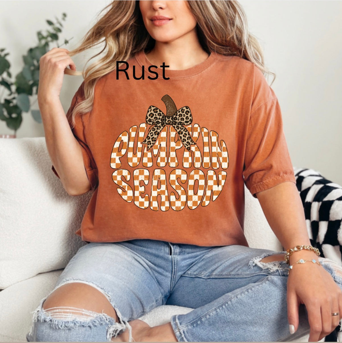 Checkered Pumpkin Season, Checkered Fall, Preppy Leopard Bow Pumpkin, Retro Groovy Fall, Distressed Autumn, fall vibes T-shirt