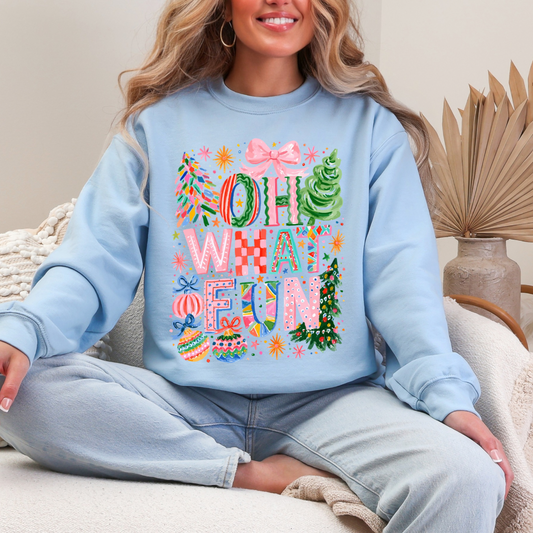 Oh What Fun, Colorful Painted Christmas, Pink Bow Holiday Ornament Sweatshirt