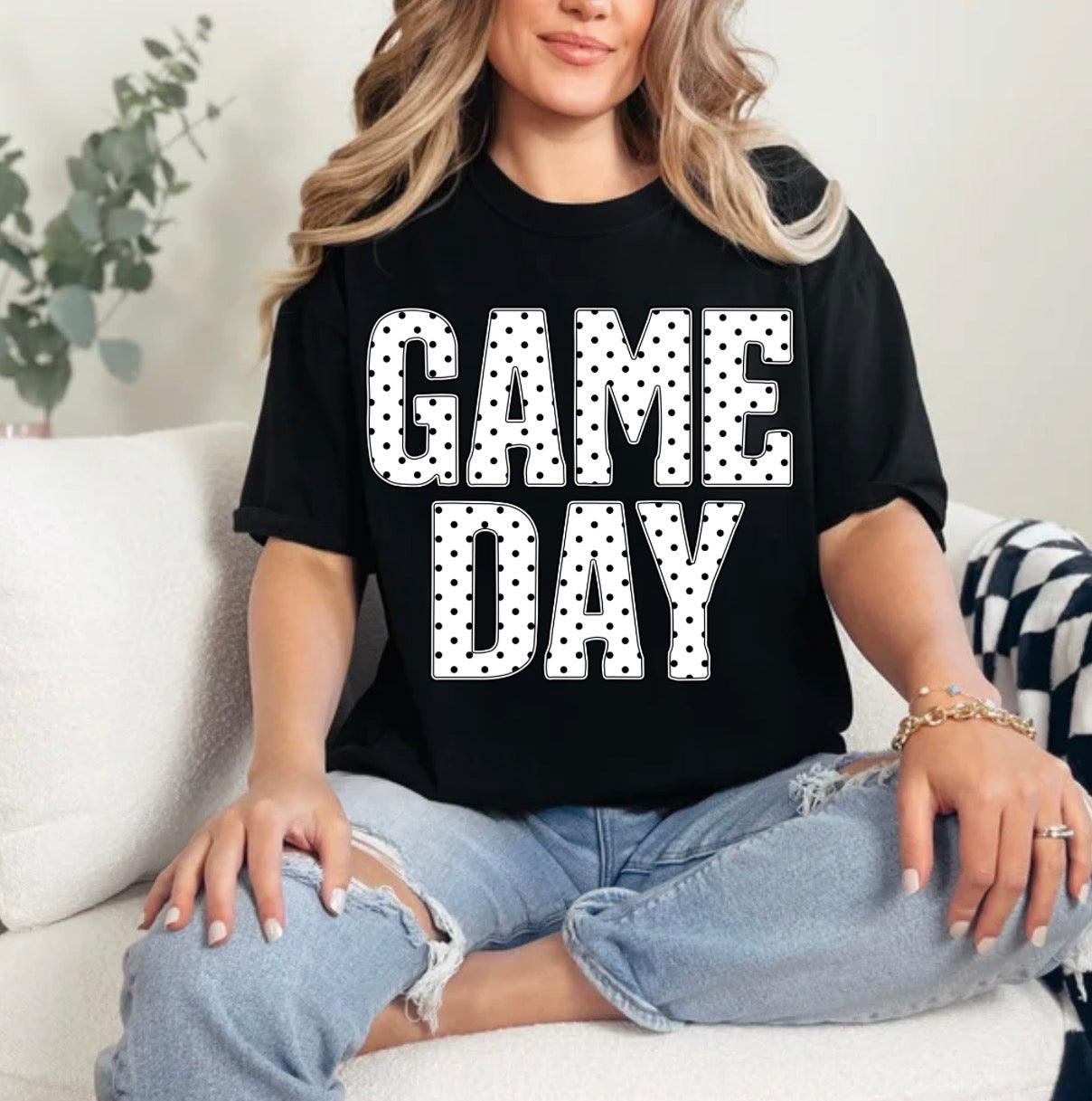 Black And White Polka Dot Gameday, Sports, Gameday, Trendy Sports T-shirt