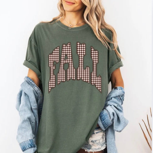 Brown Gingham Fall, Autumn, Fall, Girly plaid Fall, Trendy Fall T-shirt