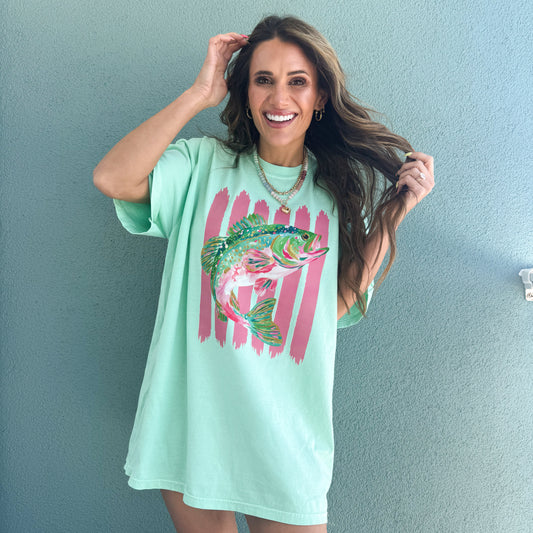 Lake Life Bass, Fish, Preppy fish, Summer, Fishing, Colorful Fish, Glitter Fish T-shirt