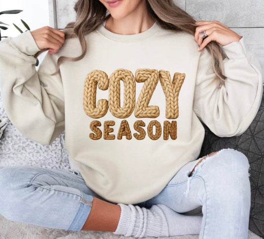 Faux Yarn Cozy Season, Yarn Crochet, Knitted Letter Fall Winter, Cozy Aesthetic, Handmade Sweater Texture Sweatshirt