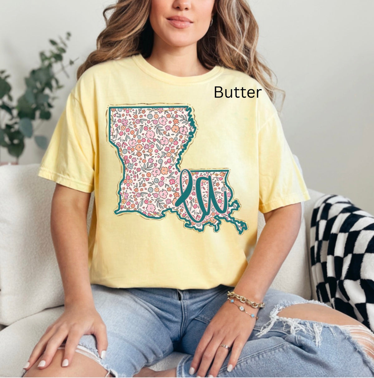 Floral state, 50 states, Texas, Louisiana, Alabama, Alaska, trendy state T-shirt
