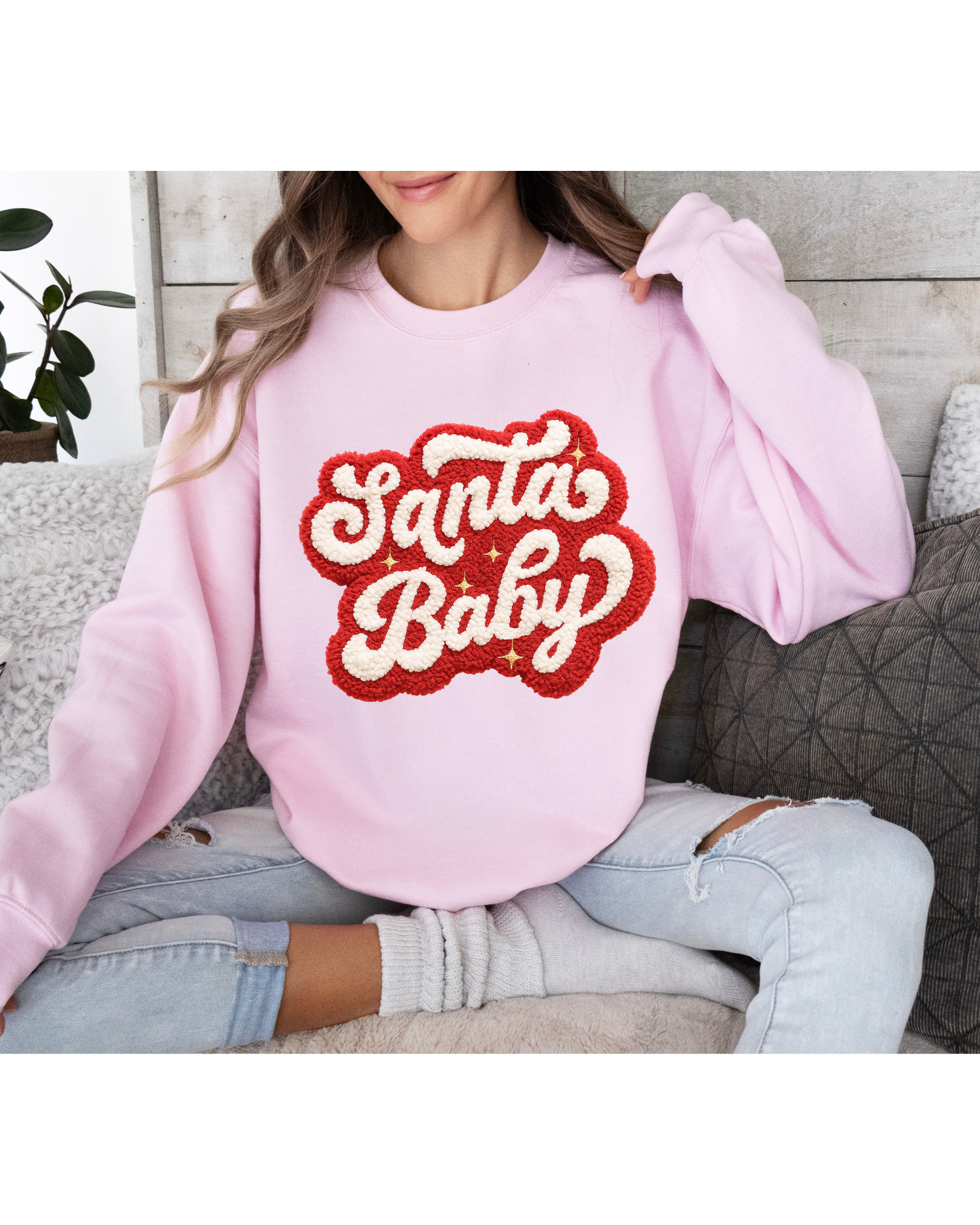 Faux Yarn Santa Baby, Christmas Chenille, Holiday Sweatshirt