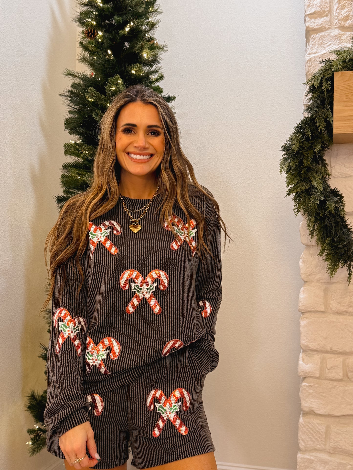 Candy Cane Sequin Ribbed Two-Piece Set