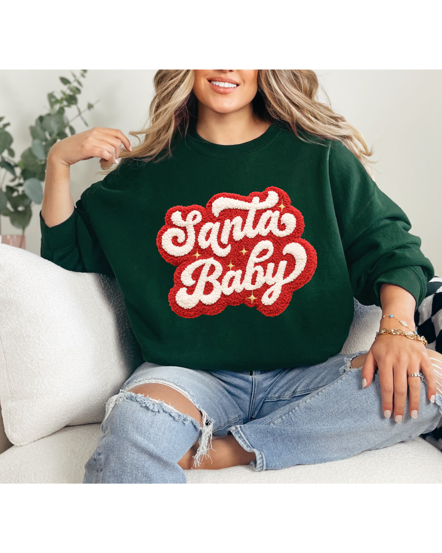 Faux Yarn Santa Baby, Christmas Chenille, Holiday Sweatshirt